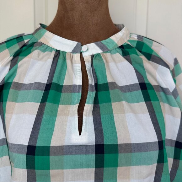 Ann Taylor Green & White Plaid Peasant Top Blouse Large - Picture 5 of 9